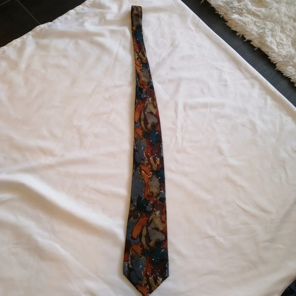 Emanuel Ungaro Paris 100% Silk Italian Tie Abstract Print Earth Tones - Picture 12 of 14